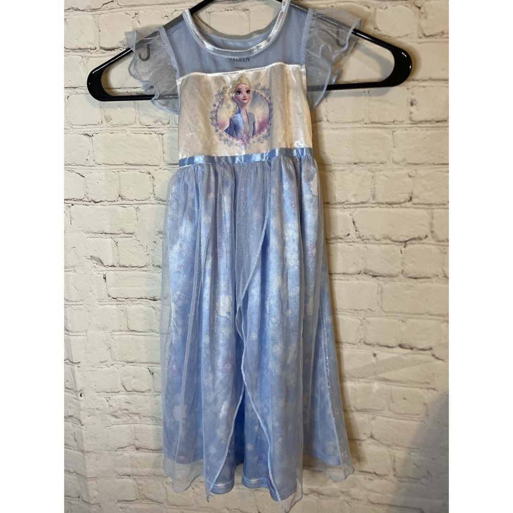 Disney Frozen Elsa Girls Cami Satin Sleep Gown 4T Blue Purple Flame Resistant